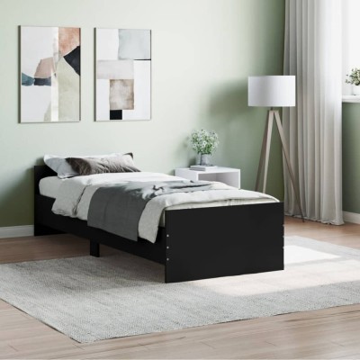 Gossi cadru de pat mic single, negru, 75x190 cm, lemn prelucrat foto