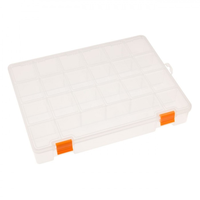 Cutie Organizator Plastic, 21 Compartimente, &Icirc;nchidere Cu Clipsuri, Transparent, 32.5x24.5x5cm