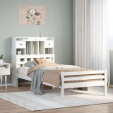 vidaXL Pat cu bibliotecă fără saltea, alb, 90x200 cm, lemn masiv pin 3322258