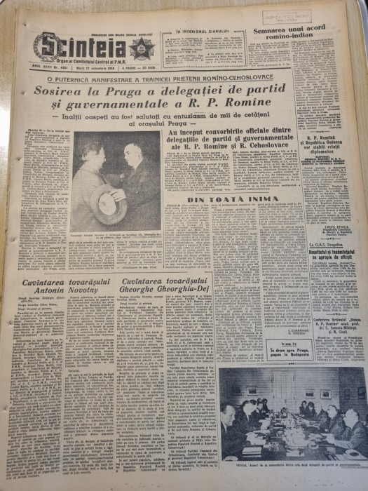 scanteia 21 octombrie 1958-sosirea la praga a lui gheorghiu dej,CFR timisoara