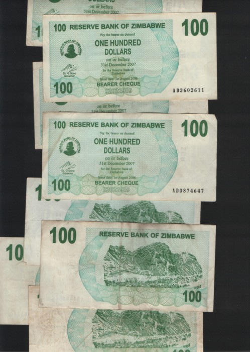 Zimbabwe 100 dollars 2006 pret pe bucata F-VF