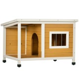 PawHut Cuib pentru c&acirc;ine la exterior casă pentru c&acirc;ine interioară din lemn cu acoperiș deschizător și fereastră 85,5L x 62l x 60H cm portocaliu | Aoso