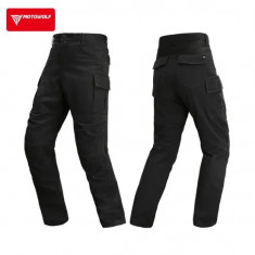 Pantaloni moto cu protectii certificate CE, protectii incluse ajustabile si detasabile, buzunare multiple, Negru