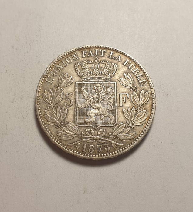 Belgia 5 Franci 1873 Piesa de Colectie