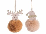 Cumpara ieftin Set 2 ornamente brad Craciun textil maro &Oslash; 8 cm x 11 H