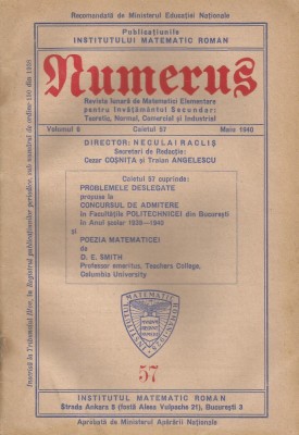 Romania, Revista Numerus, volumul 6, caietul 57/1940 foto