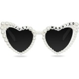 Ochelari decorativi, flippy, model just married, cu perle, pentru nunta, din pc, 15.3 x 5.7 x 14.5 cm, alb