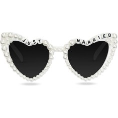 Ochelari Decorativi, Cyrax, Model Just Married, cu Perle, pentru Nunta, din PC, 15.3 x 5.7 x 14.5 cm, Alb