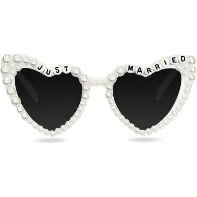 Ochelari Decorativi, Cyrax, Model Just Married, cu Perle, pentru Nunta, din PC, 15.3 x 5.7 x 14.5 cm, Alb foto