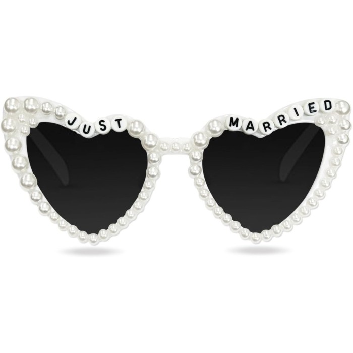 Ochelari Decorativi, Cyrax, Model Just Married, cu Perle, pentru Nunta, din PC, 15.3 x 5.7 x 14.5 cm, Alb