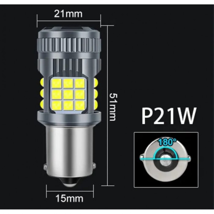 Bec LED P21W BA15S 1156, DRL Lumini de Zi, Marsarier, 30W, 2800LM, 6000K Alb Rece, 36 SMD 3030, Ventilator Integrat, Canbus Integrat, fara eroare de b