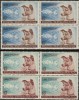 1957 Romania - Catelusa Laika in Cosmos, blocuri de 4 timbre LP 447 MNH, Caini, Nestampilat