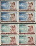 1957 Romania - Catelusa Laika in Cosmos, blocuri de 4 timbre LP 447 MNH, Caini, Nestampilat