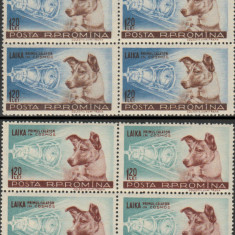 1957 Romania - Catelusa Laika in Cosmos, blocuri de 4 timbre LP 447 MNH
