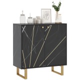 HOMCOM Bufet de depozitare cu 2 uși și raft reglabil, picioare din metal 76 x 35 x 77 cm ton marmură neagră | Aosom Romania