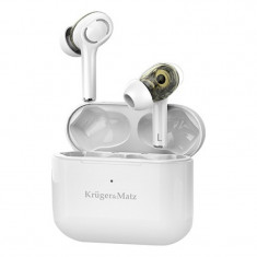 Casti Wireless Kruger&amp;Matz, Bluetooth 5.0, 97 dB, 32 Ohm, 500 mAh, Microfon, accesorii incluse, Alb