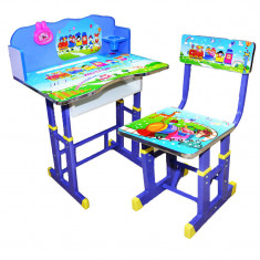 Set birou si scaunel reglabile MDF si metal albastru foto