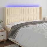 Cumpara ieftin Tăblie de pat cu LED, crem, 203x16x118/128 cm, textil