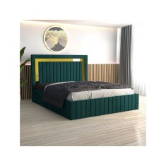 Pat Tapitat Ianis Verde + Saltea Lux Ortopedica + Noptiere Tapitate 140x200cm