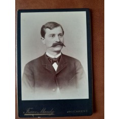 Fotografie tip CDV, barbat cu mustata, inceput de secol XX