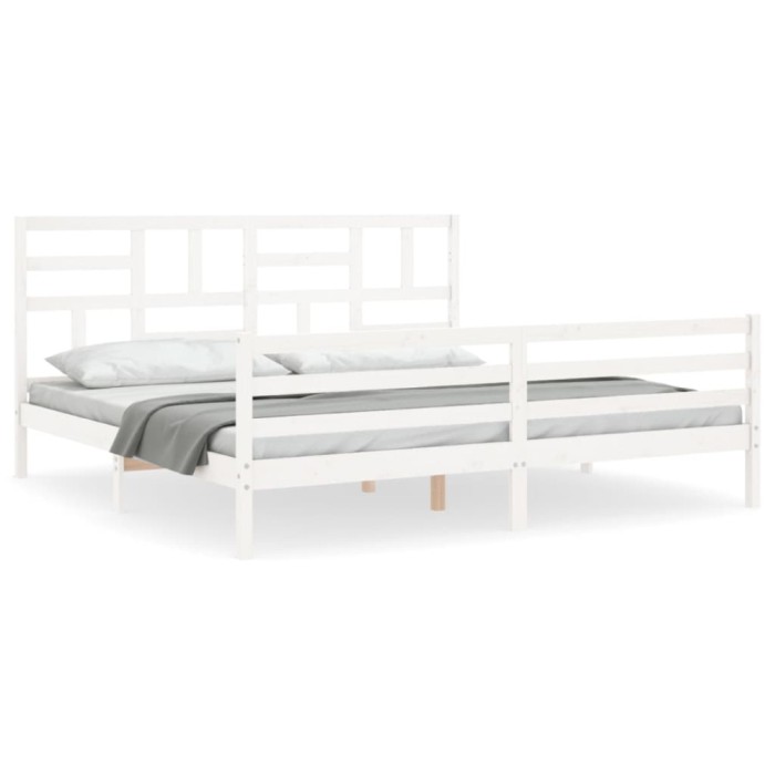 Cadru pat cu tablie 200x200 cm, alb, lemn masiv