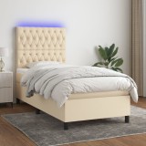 VidaXL Pat cu arcuri, saltea și LED, crem, 90x190 cm, textil 3135082