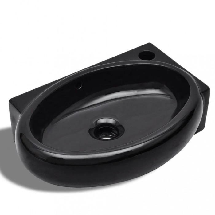 Chiuveta baie orificiu robinet/preaplin, negru, ceramica, rotund