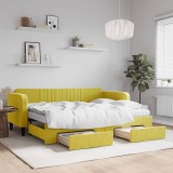 VidaXL Pat de zi cu extensie și sertare, galben, 80x200 cm, catifea
