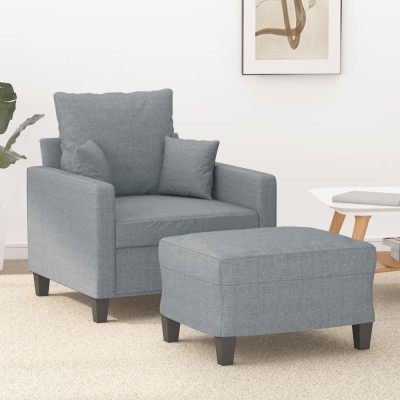 vidaXL Fotoliu canapea cu taburet, gri deschis, 60 cm, textil 3201081 foto
