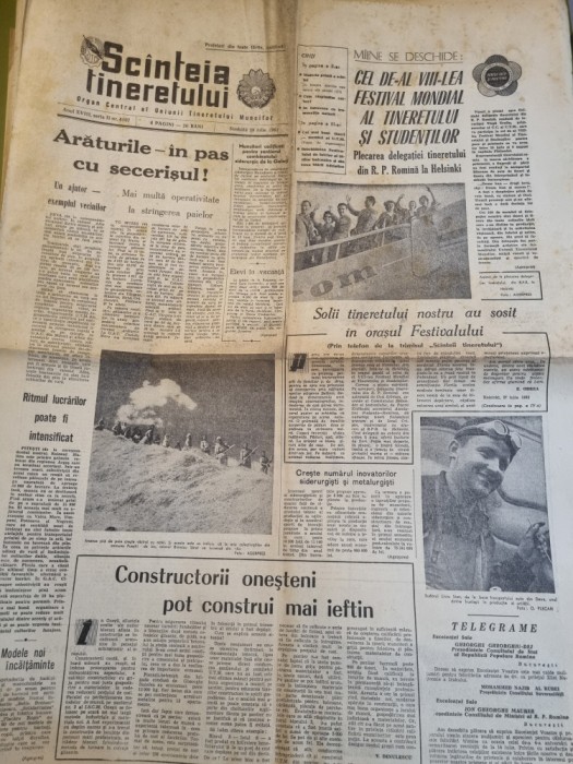 scanteia tineretului 28 iulie 1962-orasul onesti,simleul silvaniei,timisoara