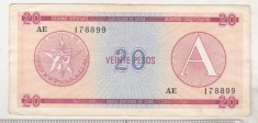 bnk bn Cuba 20 pesos exchange certificate , seria A , vf