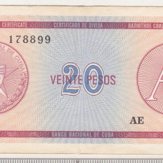 bnk bn Cuba 20 pesos exchange certificate , seria A , vf