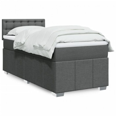 vidaXL Pat box spring cu saltea, gri &amp;icirc;nchis, 90x190 cm, textil 3289238 foto