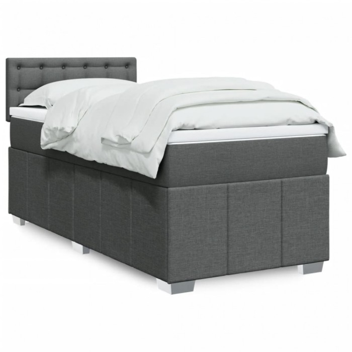 vidaXL Pat box spring cu saltea, gri &icirc;nchis, 90x190 cm, textil 3289238