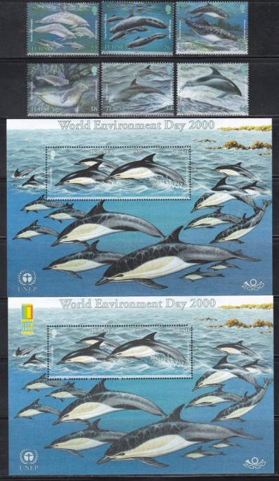 Jersey 2000 - Ziua Mondială a Mediului 2000 - Viața Marină, Serie + Colita + Colita cu Supratipar &quot;Stamp Expo 2000 SUA&quot;, SET COMPLET, MNH