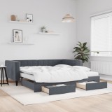vidaXL Pat de zi cu extensie și sertare gri &icirc;nchis 100x200cm catifea