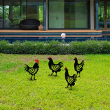 Set decoratiuni pentru gradina, Chicken Family / 4, Metal, Negru, Madison