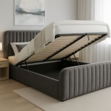 Pat Melinda 160x200 Lada de Depozitare Tapitat Catifea Gri (cod: ML-2202A)