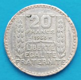 FRANTA 20 FRANCI 1938 ARGINT STARE BUNA SPRE FOARTE BUNA, Europa