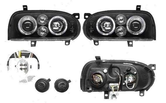 Set faruri tuning VW Golf 3 (1H) (Hatchback + Combi+Cabrio) 08.1991-04.1999 BestAutoVest partea Dreapta+Stanga, (tip golf 4), tip bec H1+H1, negru-tr