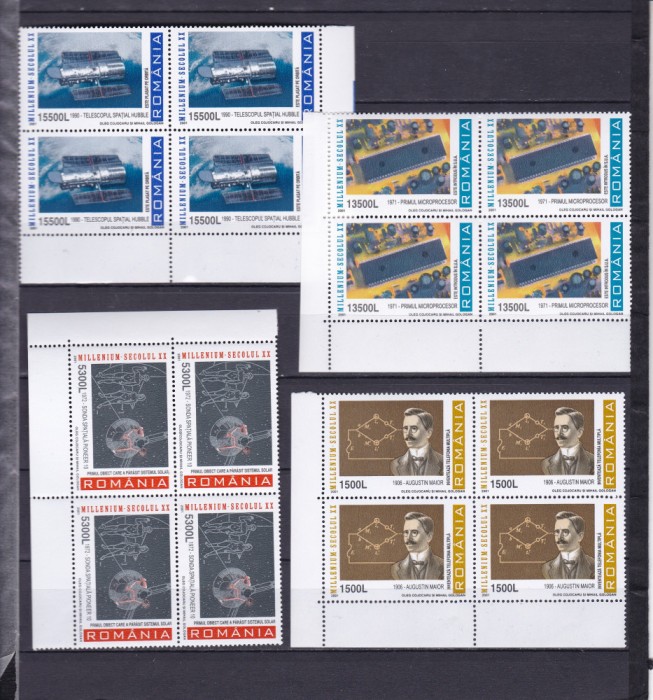 ROMANIA 2001 LP 1569 MILENIUM SECOLUL XX II BLOCURI DE 4 TIMBRE MNH