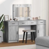 Set masă toaletă cu LED, 3 piese, gri sonoma, lemn prelucrat