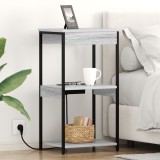 vidaXL Cabinet de noptiere cu stație de &icirc;ncărcare cu raft sonoma gri