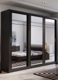 Dressing Alice 2 Negru 250x215x60 cm cu Oglinzi, 3 Usi Glisante, Rafturi si Bare Haine. Livrare Gratuita