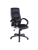 Scaun directorial SL Q041, Inaltime ajustabila, Mecanism balansare, Stofa cu insertii de piele ecologica, 100 Kg, Alb/Negru