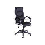Scaun directorial SL Q041, Inaltime ajustabila, Mecanism balansare, Stofa cu insertii de piele ecologica, 100 Kg, Alb/Negru