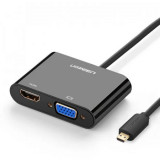 Adaptor video Ugreen micro HDMI &ndash; HDMI + VGA 30cm black (MM115)