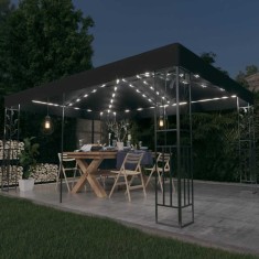 vidaXL Pavilion cu acoperiș dublu&amp;șiruri de lumini LED,antracit, 3x4 m 3070299