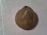 Medalie 10 Ani Unirea 1918 - 1928 - Regina Maria , bronz , h=3,5cm