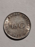 Moneda 1/10 Gulden 1963 argint Antilele Olandeze